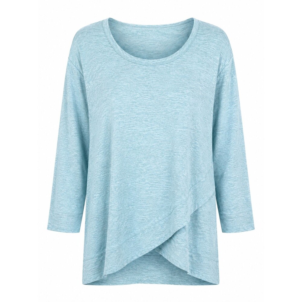LOGO Lori Goldstein Blue Top Size 1x Criss Cross Hem Long Sleeve Plus Classic